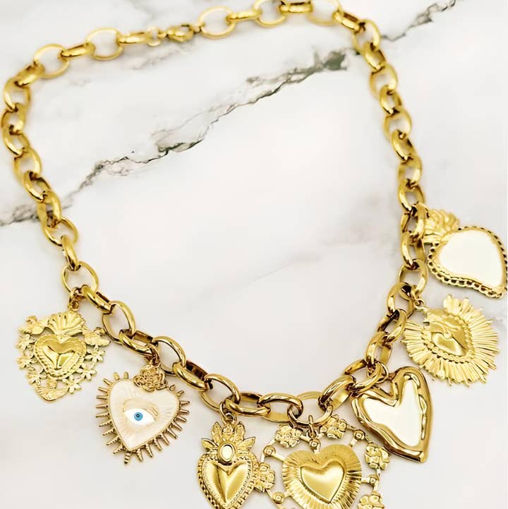 Wild & Free - Wholesale Pendant/Charm Necklace - Boho Chic Necklace with Sacred Heart Charms