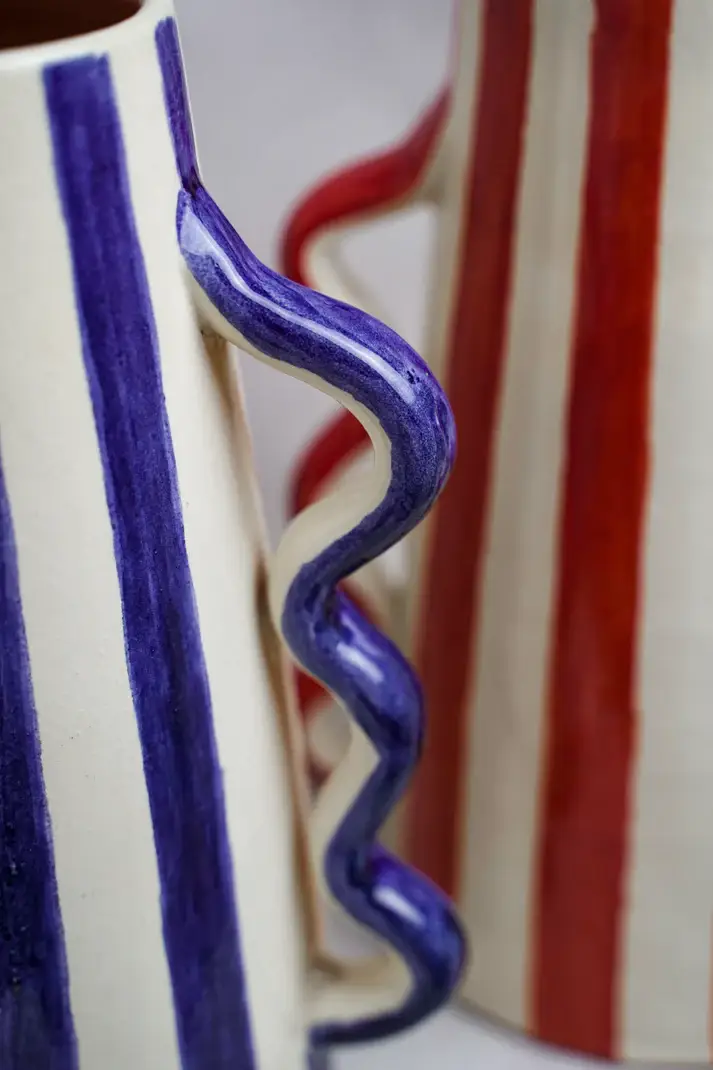 High crafty - Wholesale Vase - Handmade Striped Ceramic Vase with Wavy Handles – 22.5 cm10