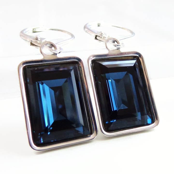 Navy Blue Baguette Crystal Earrings - Bridesmaid Jewelry - Weddings - Swarovski Crystal - Swarovski Earrings - Dark Blue Earrings for wholesale by Love Your Bling®