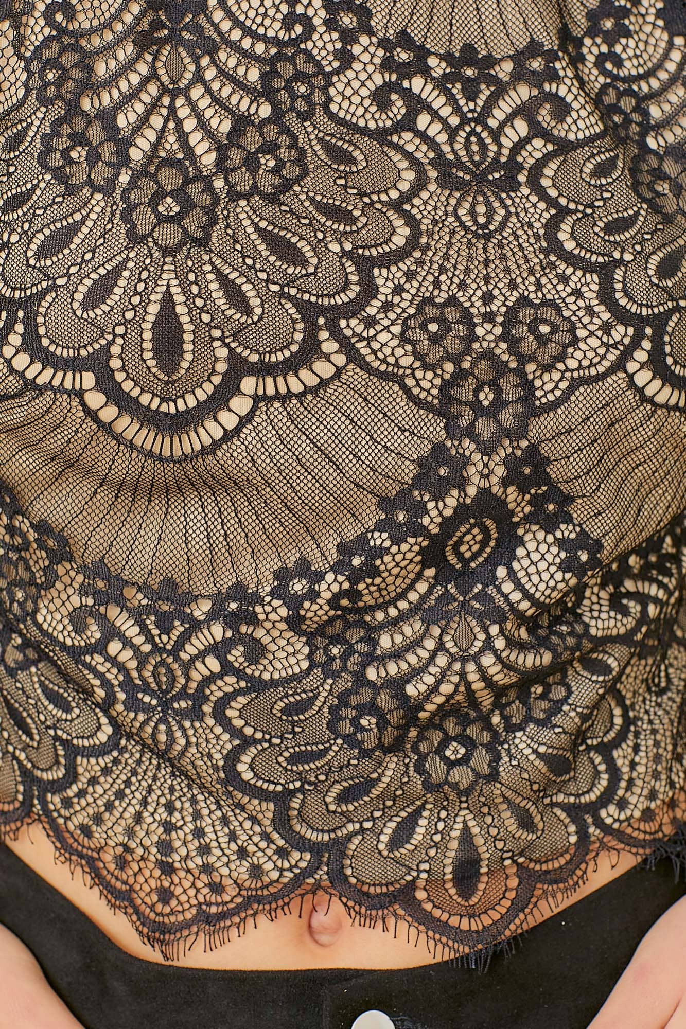 BLACK Scallop Lace Sexy Halter Neck Crop Top for wholesale on Faire2