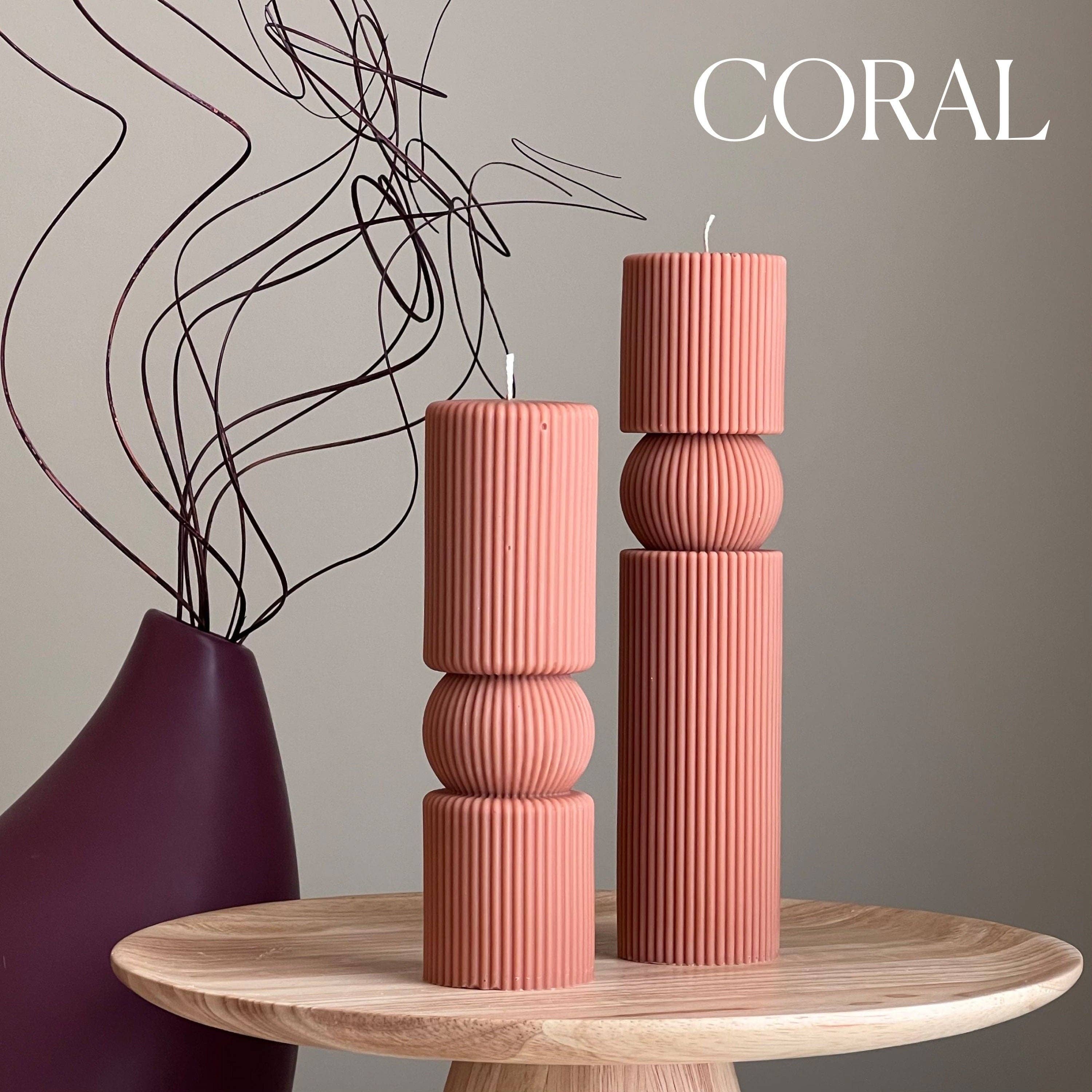 Estelle Studio - Vente Bougies piliers - Ensemble de bougies en cire de soja côtelées romaines | Grande colonne, décoration intérieure6