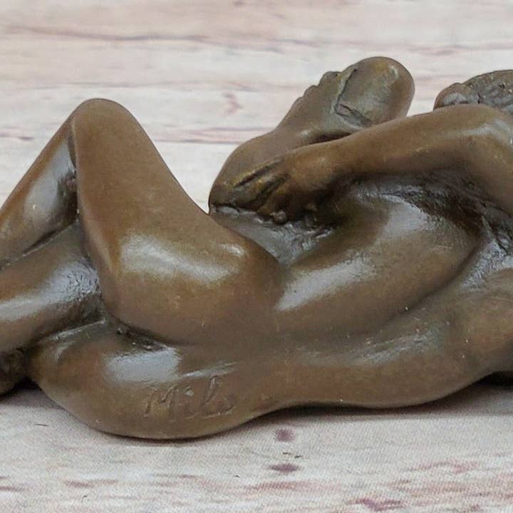 Bronzhaus - Wholesale Sculpture - Erotic Novelty Bronze Figurine Sculpture Couple Having Sex Large Phallus Penis 1.5" x 4"