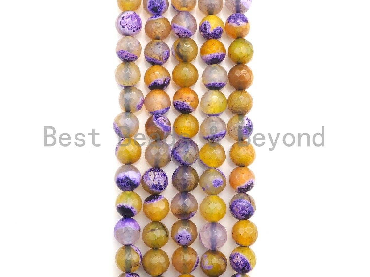 BestBeads&Beyond - Wholesale Beads - Natural Purple Yellow Fire Agate Beads, 6mm/8mm/10mm Round Faceted Fire Agate Beads, 15.5" Full Strand, Sku#UA701