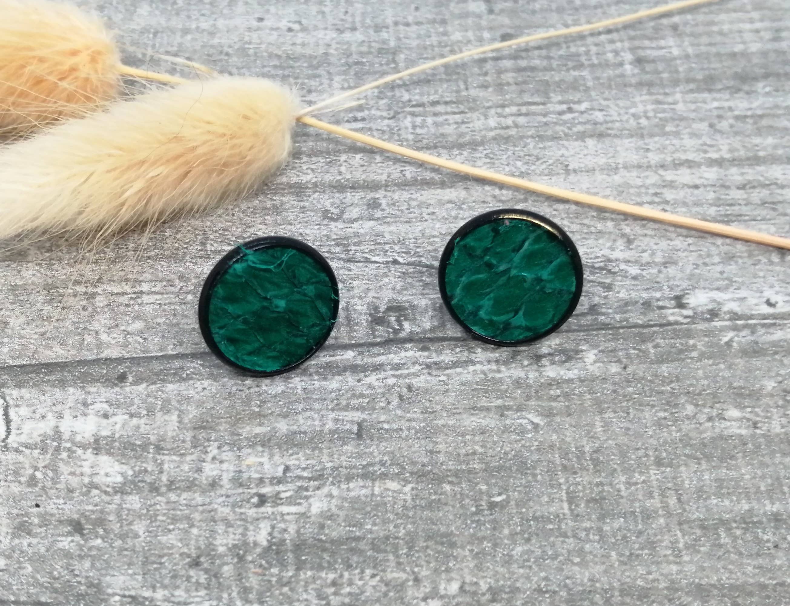 Maison Delclef - Venta al por mayor Pendientes de botón/aretes de poste - pendientes - Maritime 4b- piel salmón - negro/verde oscuro0