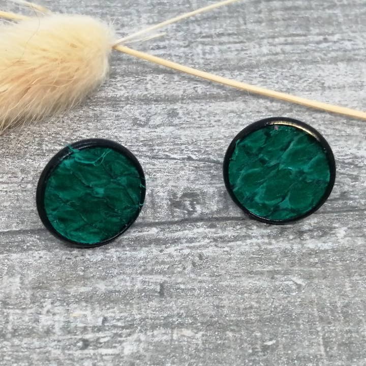 Maison Delclef - Venta al por mayor Pendientes de botón/aretes de poste - pendientes - Maritime 4b- piel salmón - negro/verde oscuro0