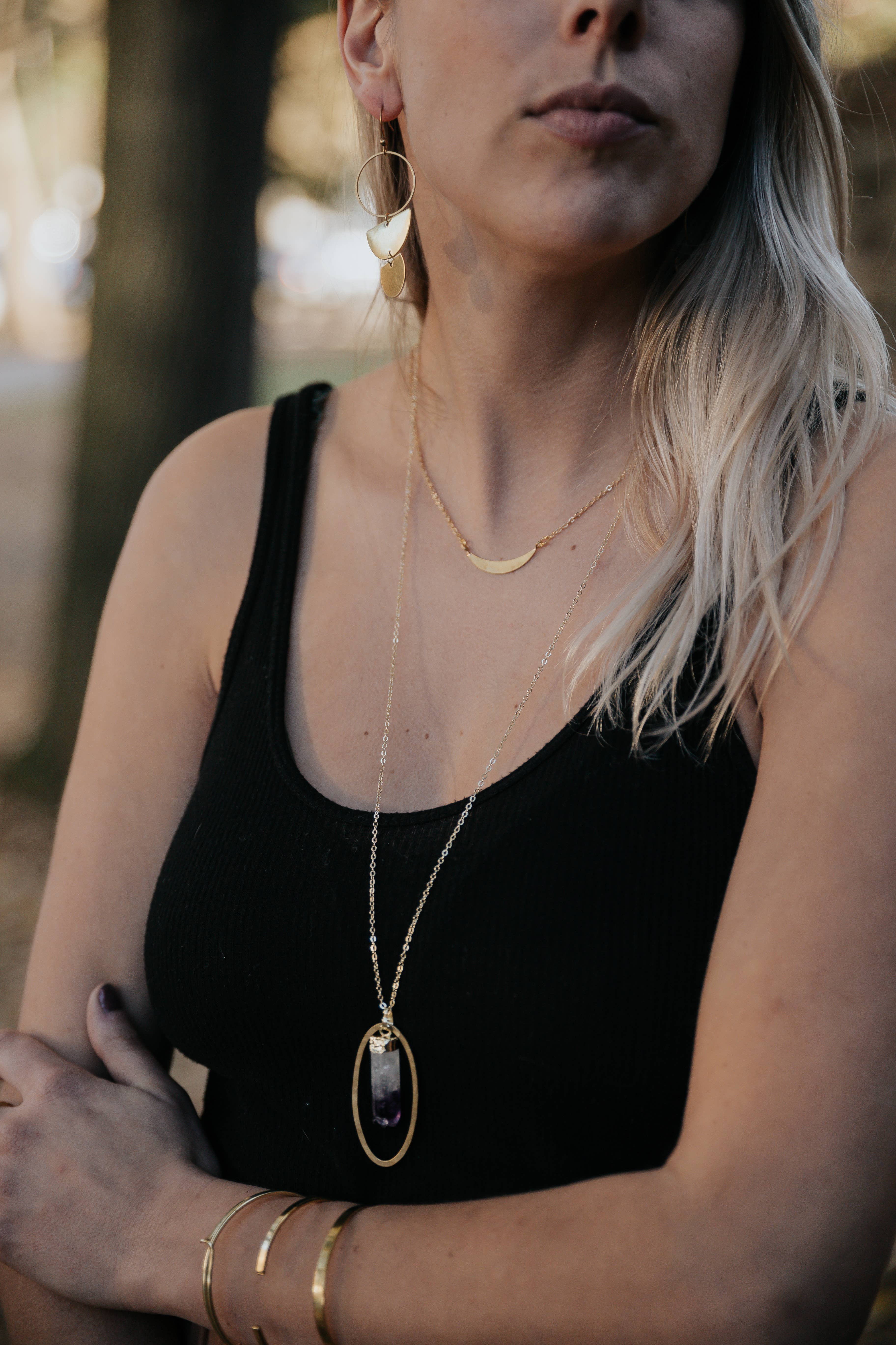 GeoMetricGem - Wholesale Pendant/Charm Necklace - Otisco Necklace ~ 14K Gold Plated Amethyst or Citrine1