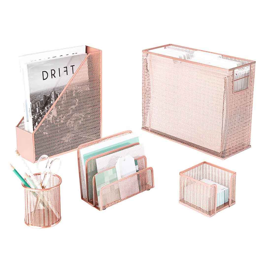 Blu Monaco - Wholesale Desk Organizer - Fontvieille 5 Piece Rose Gold Desk Organizer Set7