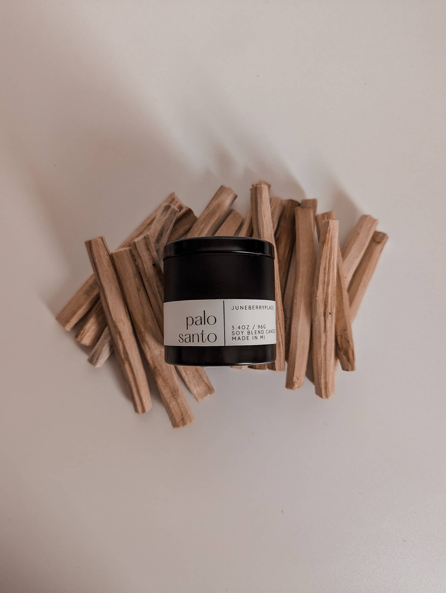 juneberryplace home fragrances - Candles, Diffusers & Sprays - Wholesale Jar/Filled Candle - Palo Santo Mini Wood Wick Candle, Warm Grounding Ambiance