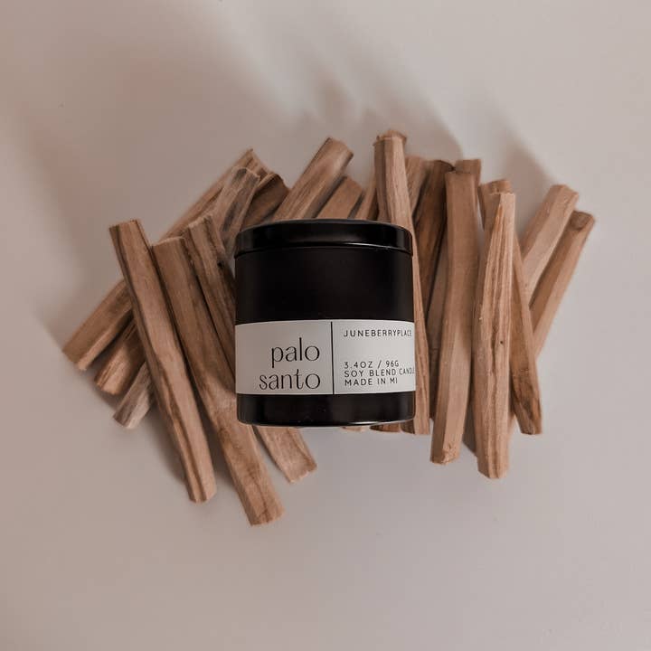juneberryplace home fragrances - Candles, Diffusers & Sprays - Wholesale Jar/Filled Candle - Palo Santo Mini Wood Wick Candle, Warm Grounding Ambiance0