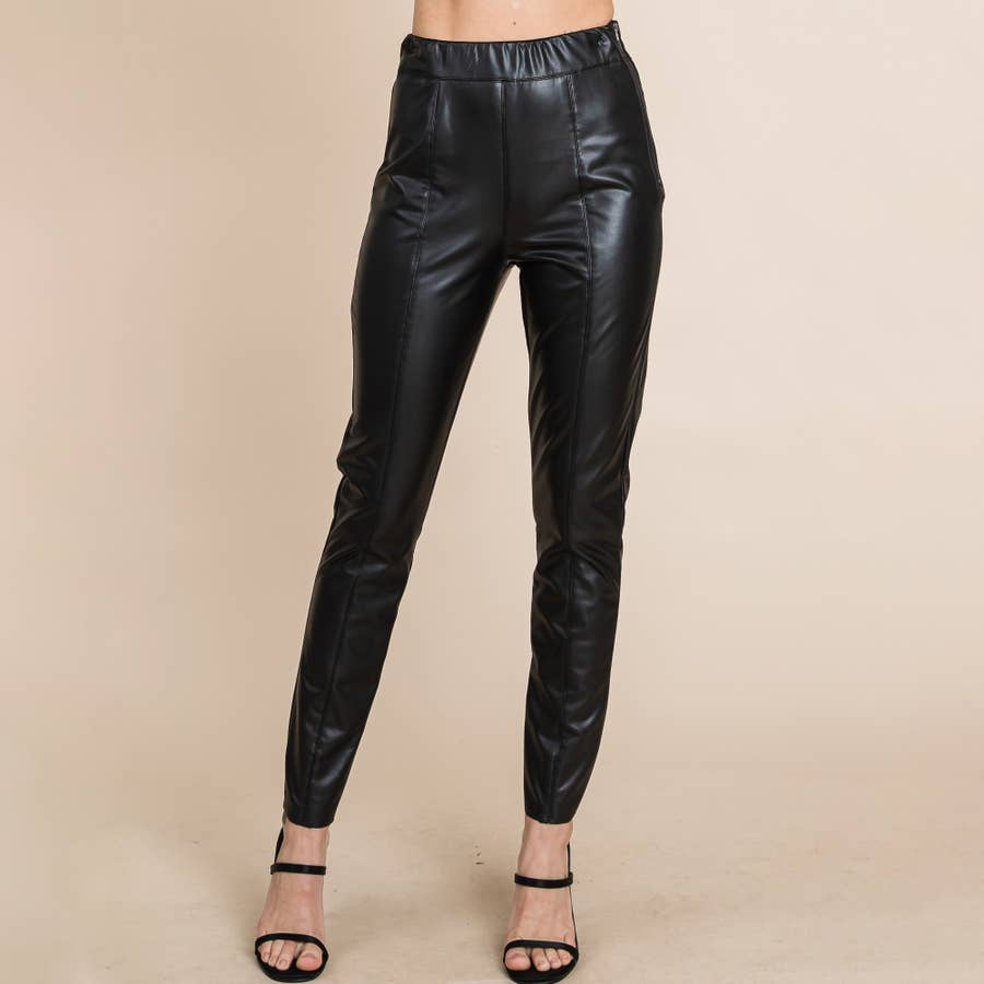 FAUX LEATHER TROUSERS - Dark red