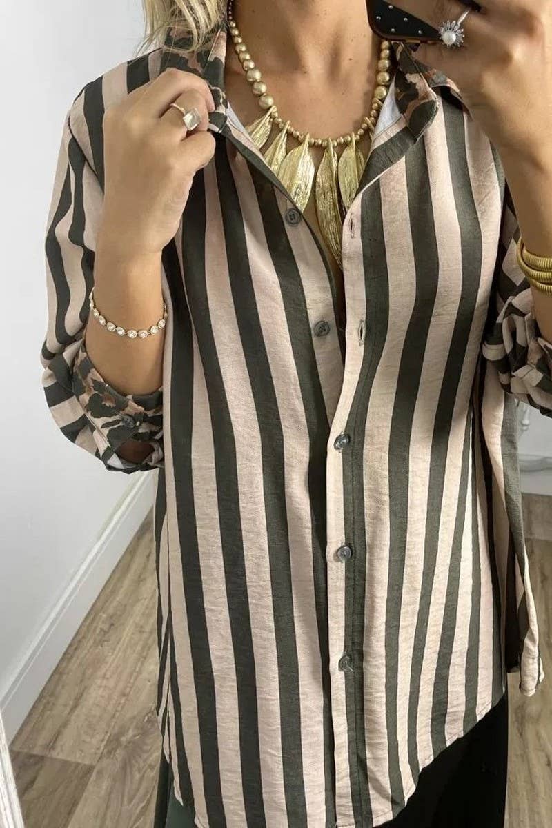 COFFEE CWTSTL894_STRIPED AND LEOPARD PRINT LOOSE CASUAL SHIRT for wholesale on Faire1