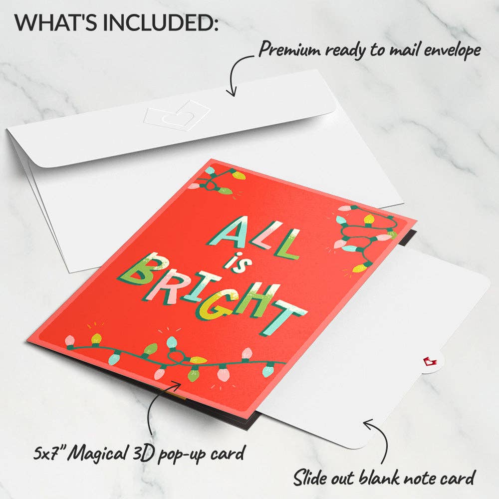 Lovepop Cards - Wholesale Everyday Greeting Card - All Is Bright Holiday Reindeer Light-Up Pop-Up Card 5x7"6