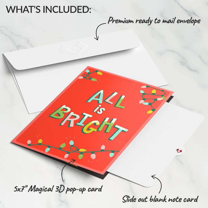 Lovepop Cards - Wholesale Everyday Greeting Card - All Is Bright Holiday Reindeer Light-Up Pop-Up Card 5x7"6