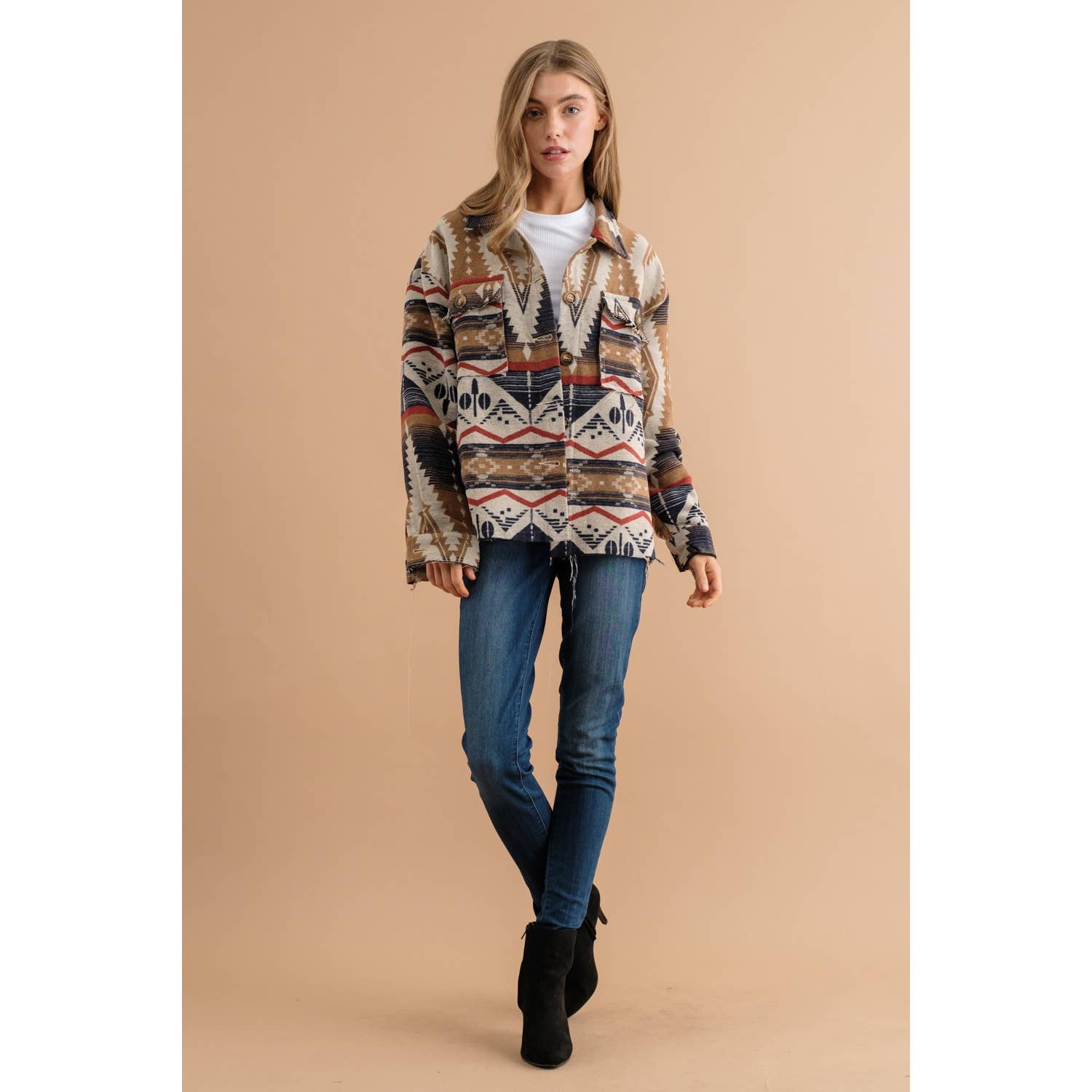 Sweet Generis – wholesale Shirt Jacket/Shacket - Women’s – TRIBAL AZTEC PATTERN BUTTON DOWN SHIRT JACKET13