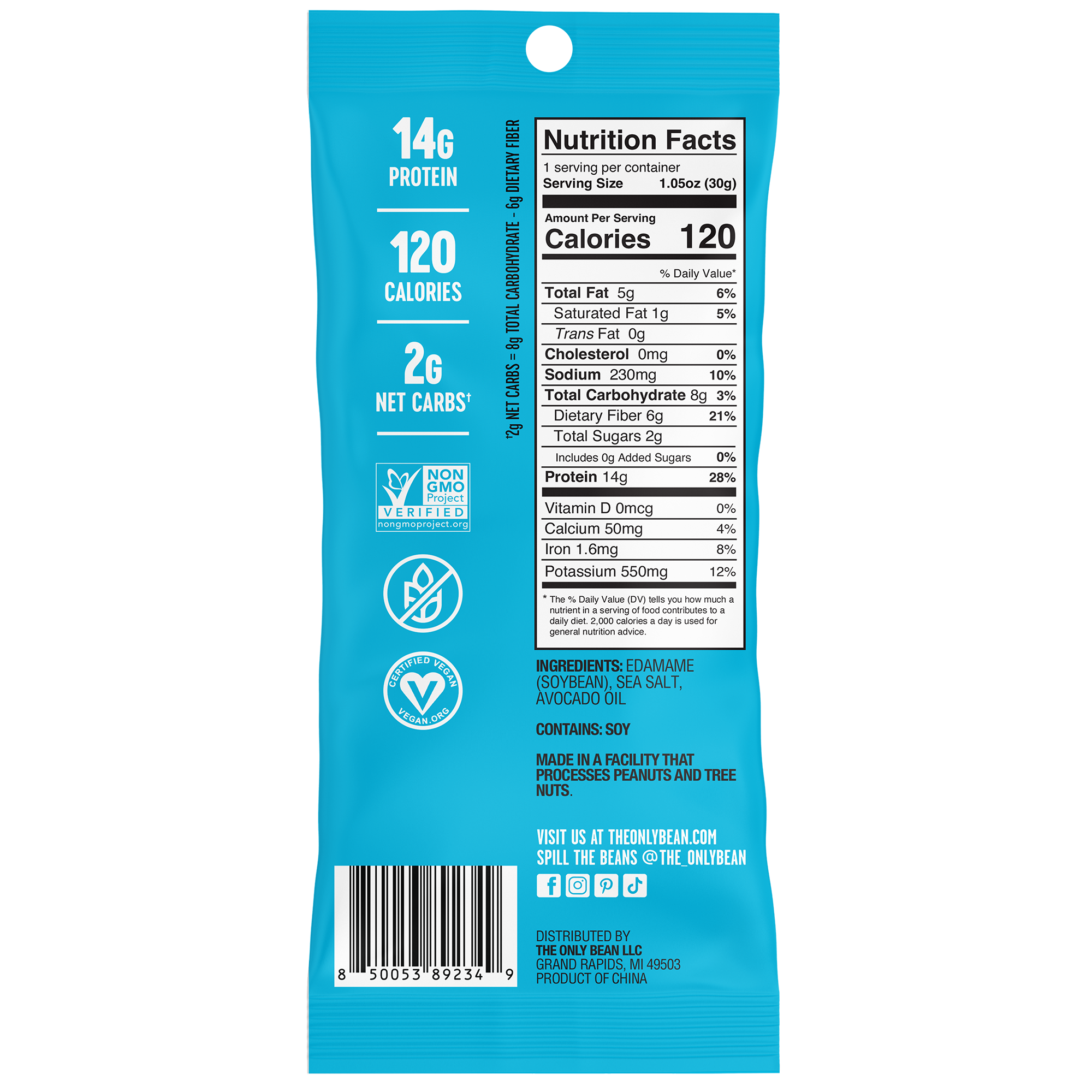 The Only Bean – Engroshandel Nødder – Sprøde ristede edamame med havsalt - 1,05 oz (16 pakker)2