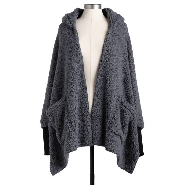 Sherpa Hooded Wrap with Cuffs - Charcoal for wholesale by DEMDACO
