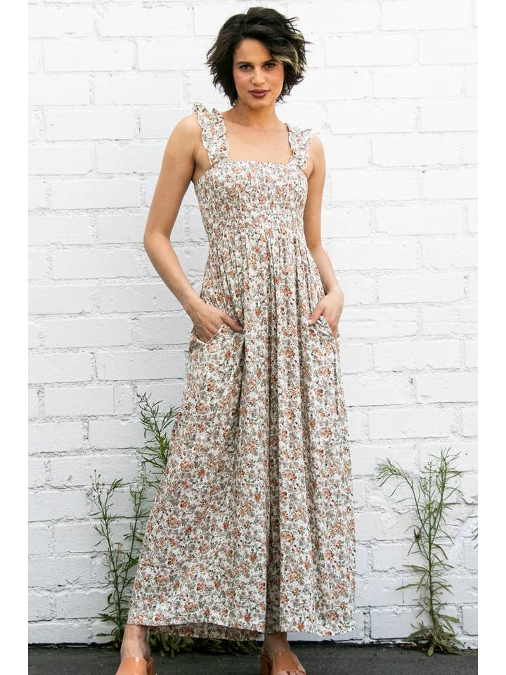 Elloh Collection - Wholesale Jumpsuit - Women's - Super Comfy Ruffle Strap Smocked Floral Jumper Jumpsuit1