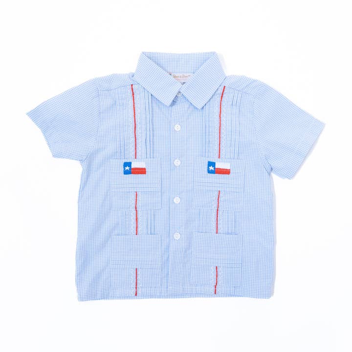 Boots & Bows Smocking Co - Wholesale Button Down Shirt - Kids - Boys Texas Flag Guayabera Shirt