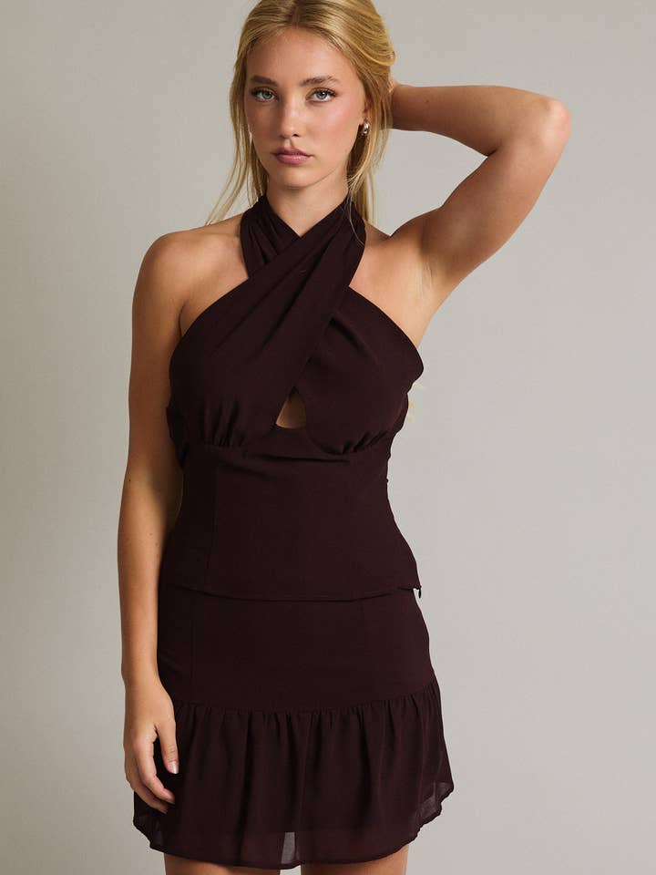 HALTER NECK TOP MID-RISE CHIFFON SKIRT for wholesale by LE LIS