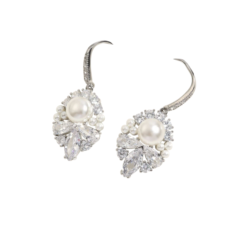Athena Bridal Jewellery - Vente Boucles d'oreilles pendantes - COLLECTION CZ - BOUCLES D'OREILLES VINTAGE ALLUE - ARGENT CZER8098