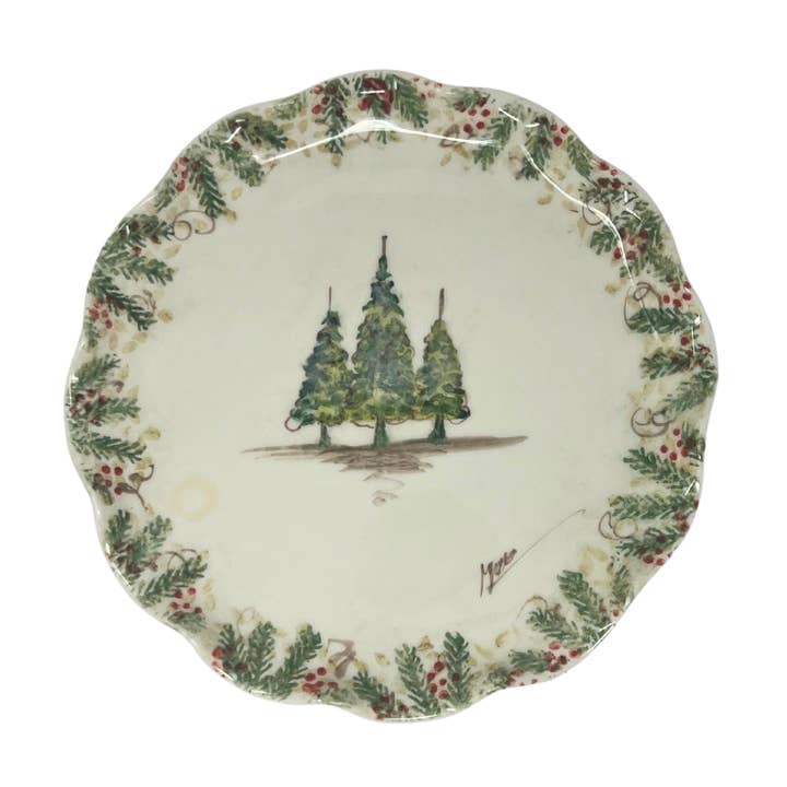 Natale Ondertekende Geribbelde Taartplaat - Kerstmis/Feestdagen voor wholesale door Arte Italica & Crown Linen Designs