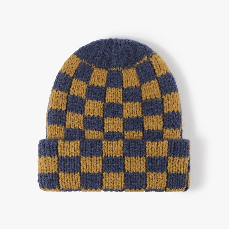 Dipped Shop - Wholesale Beanie - Women's - Plaid Contrast Color Warm Knit Beanie DPKB30192
