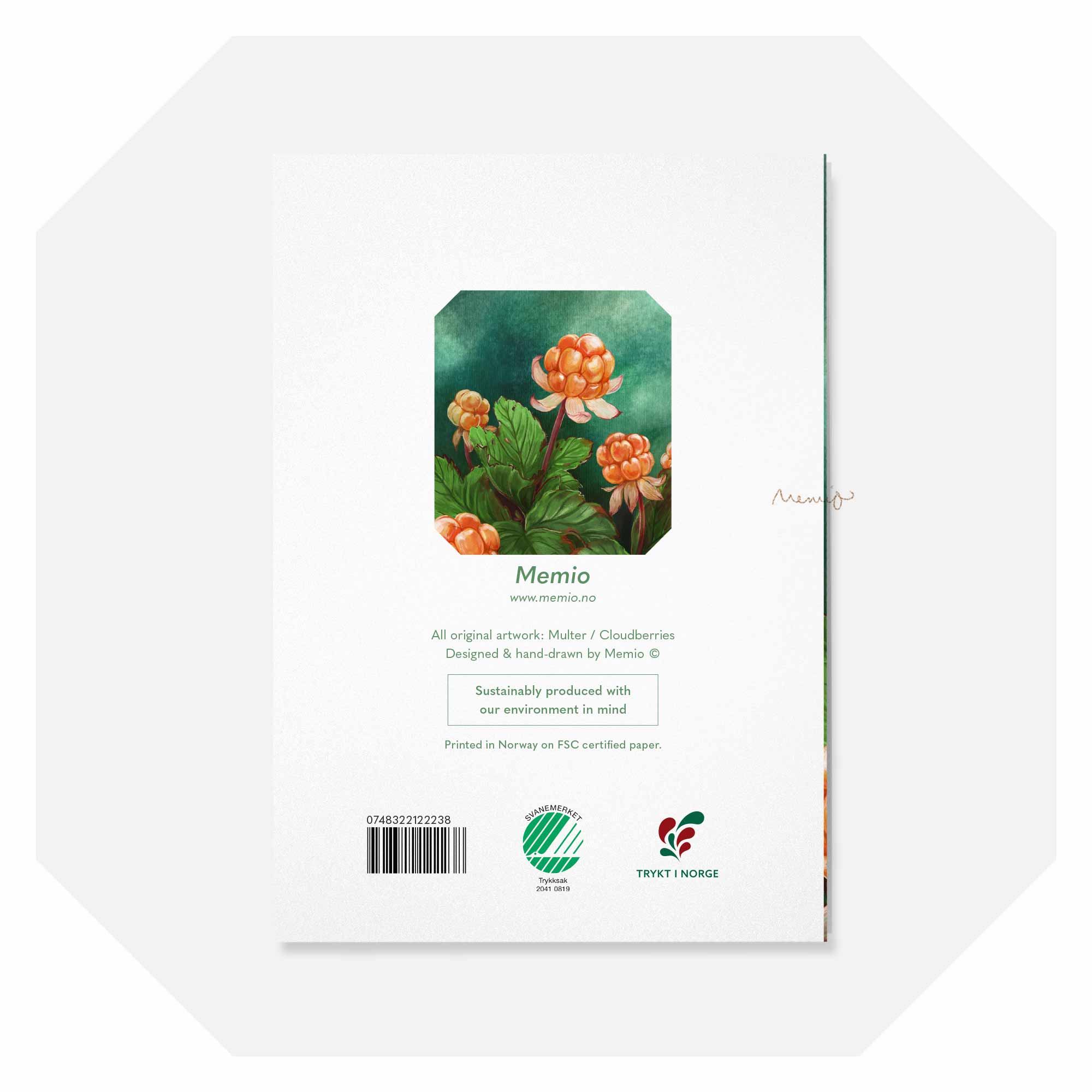 Memio Illustrated Designs - Wholesale Gewone wenskaart - A6 Multer / Cloudberries Kaart + lichtgouden envelop1