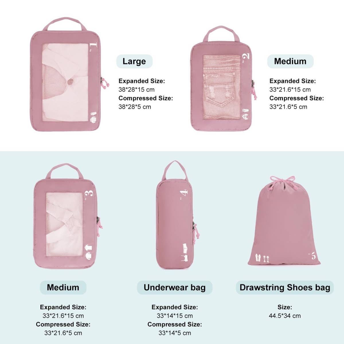 wandf - Wholesale Travel Set - 5 Set Compression Packing Cubes for Suitcases Organiser Bags34