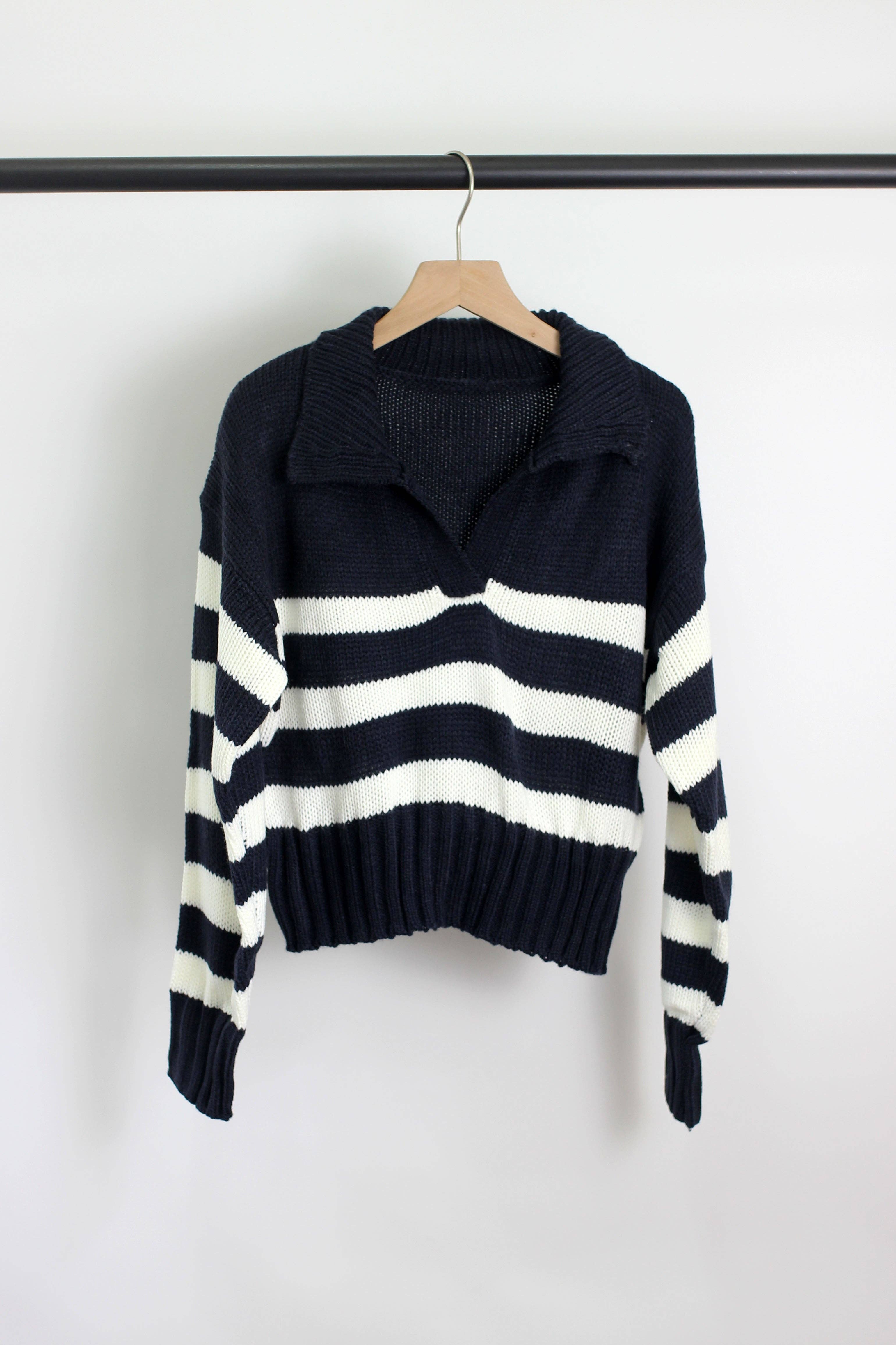 ESLEY - Vente Pull en maille – femme - W2407MNE11038 - PULL COURT À COL RAYÉ1