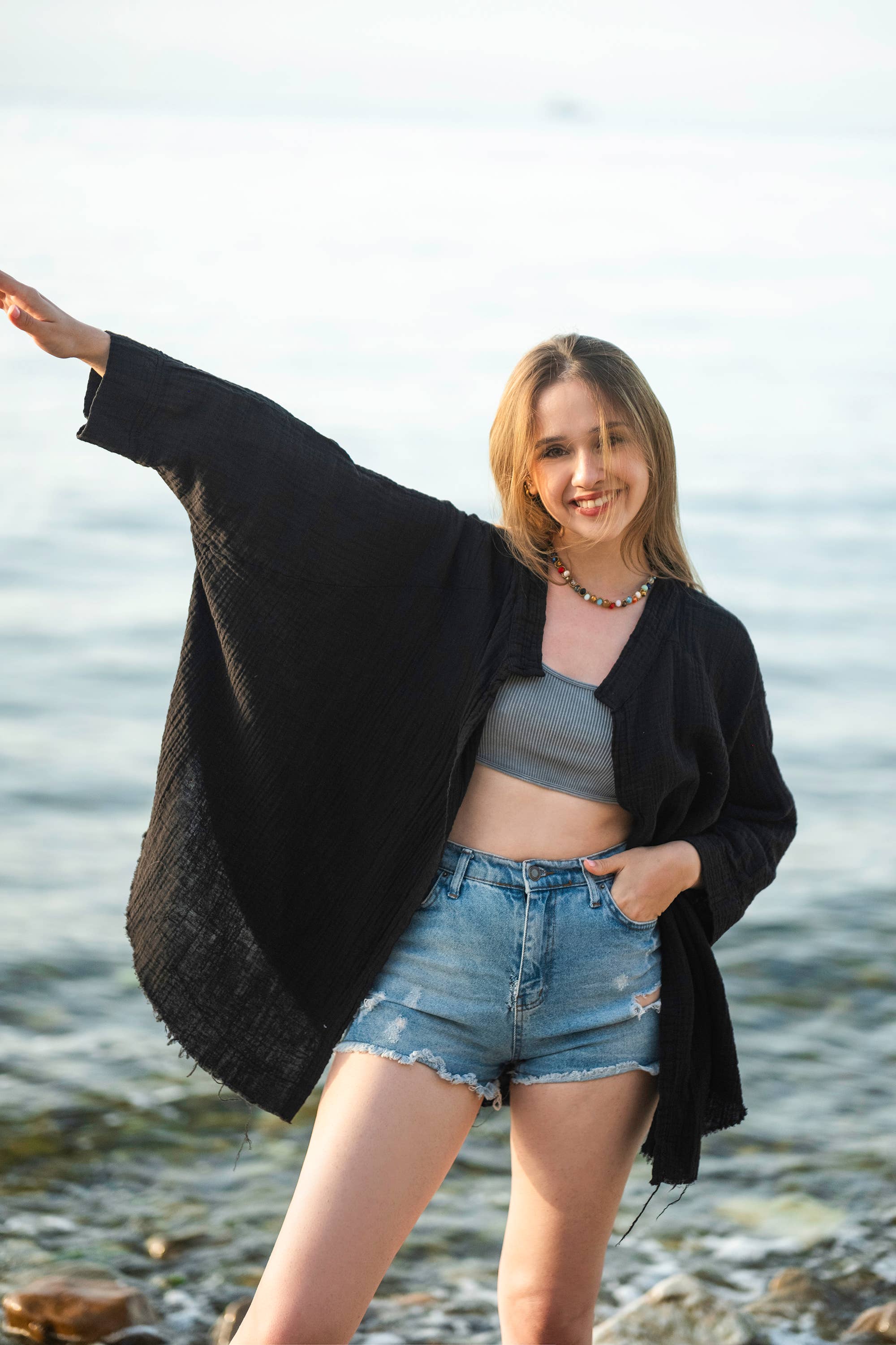 Moa – wholesale Kimono – Women's – Black Evil Eye Muslin Kimono Robe / Poncho 2