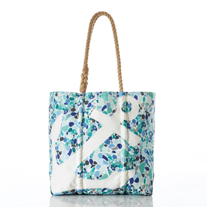 White Anchor on Sea Glass Print Medium Tote for wholesale by Sea Bags