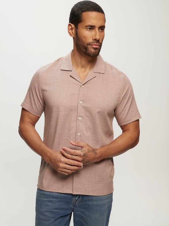 SS Soft Touch Slub Camp Shirt in Mauve for wholesale by Julian & Mark