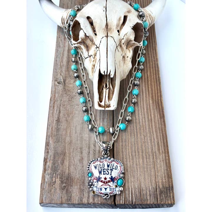 Boho Ranch Shop - Wholesale Pendant/Charm Necklace - 2 Layered Navajo Pearl Turquoise Stone Pendant Necklace2