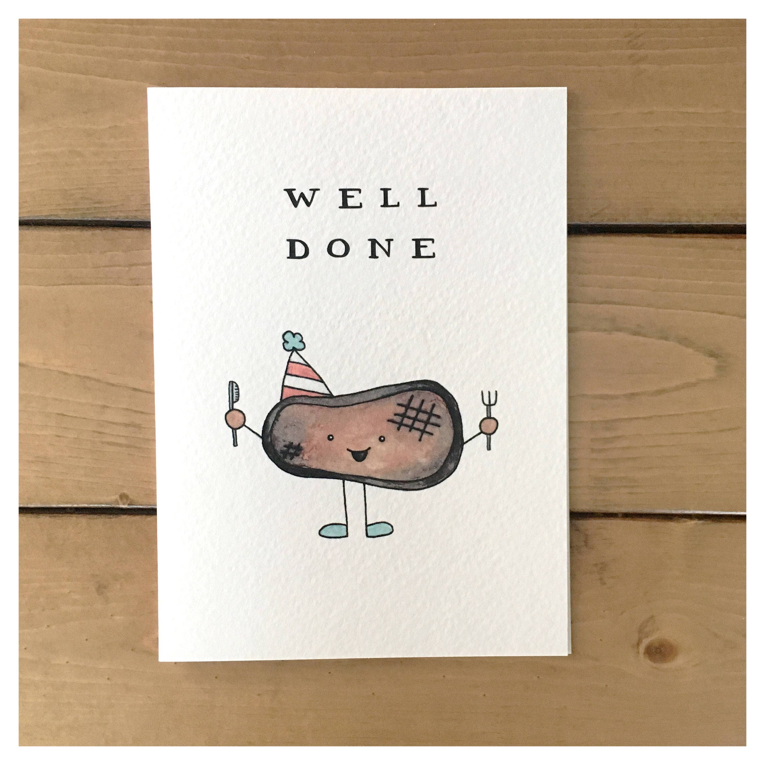 kenziecards - Wholesale Congratulations Card - Congrats – Punny Card with a "Well Done" Steak Illustration 1