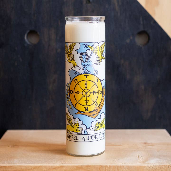 The Wheel of Fortune Tarot Ritual Candle for wholesale by Almanac Supply Co.