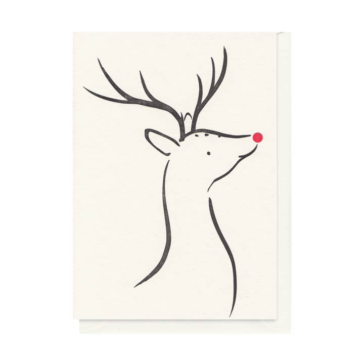 Rentier Handgefertigte Weihnachtskarte - Buchdruck Gedruckt für den Großhandel von Alex & Olive