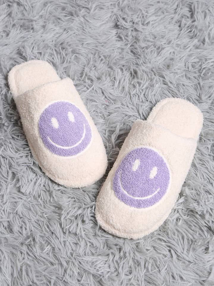 Jasper Trading LLC - Wholesale Slippers - Women's - JCL4207 HAPPY FACE EMBROIDERED LUXURY SOFT SLIPPER- LAVENDER2