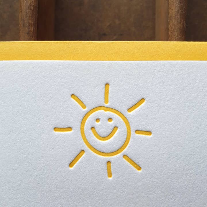 Happy Sun Letterpress Printed Notecard on Cotton Paper for wholesale by THE 961 COLLECTIVE