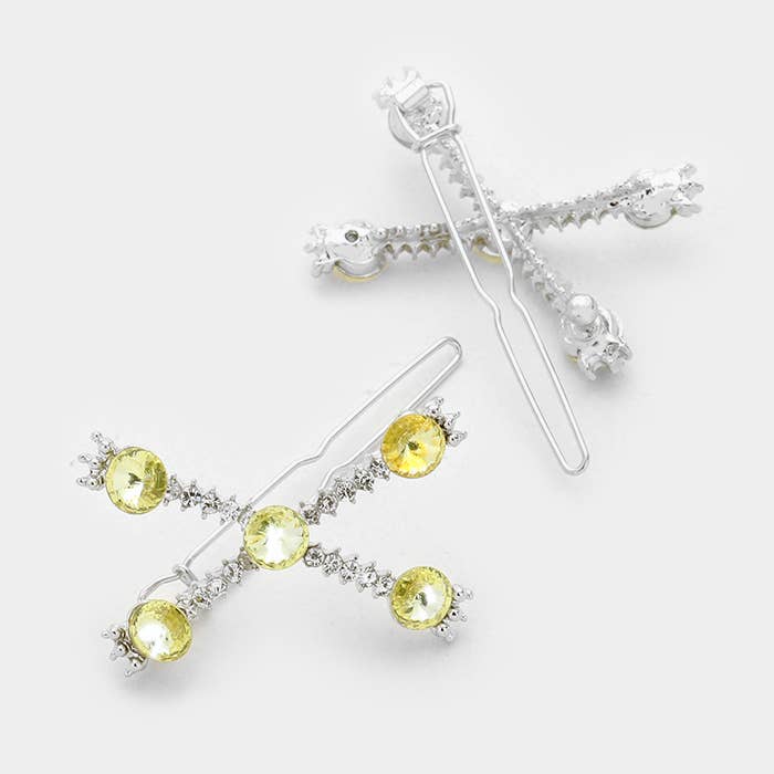 Sensibling Corp. - Wholesale Hair Clip - Women's - 1 Pair - Crossed crystal hair barrettes1