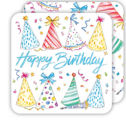 Happy Birthday Colorful Party Hats Square Coaster for wholesale by RosanneBeck Collections