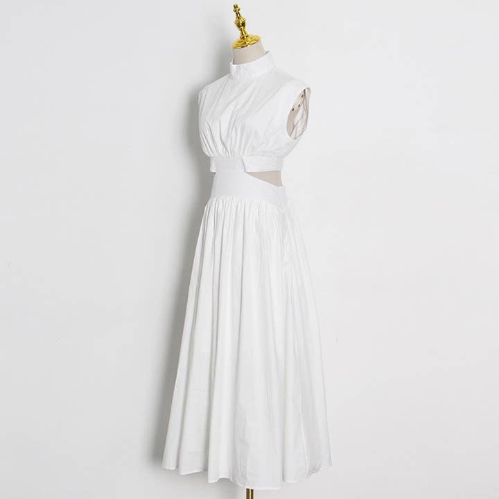 Sanyao Fashion - Wholesale Dress - Women's - SY167 Chic Stand-Up Collar Sleeveless Waist Dress