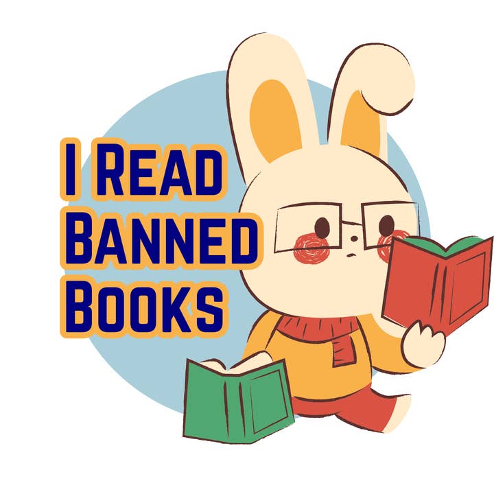 "I Read Banned Books" Bunny Die-Cut Sticker for wholesale by Jaala Spiro