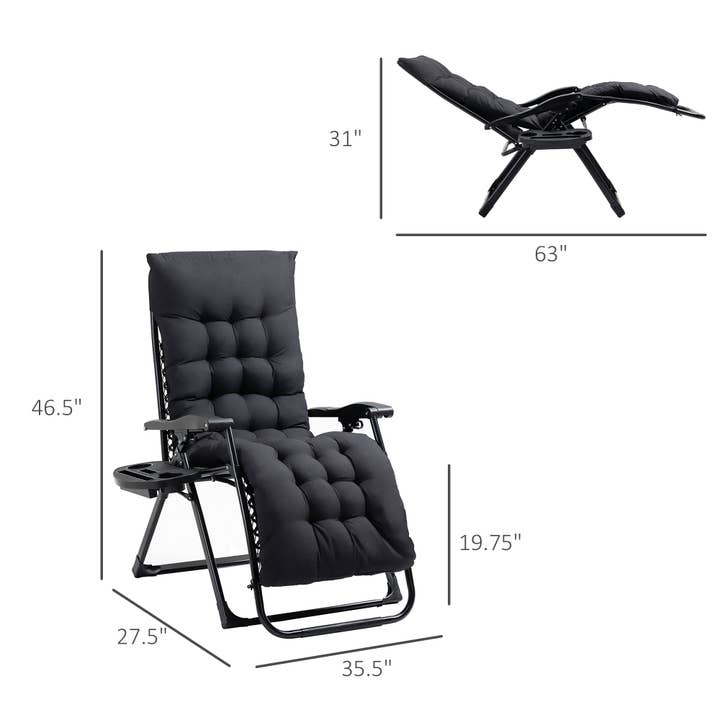 39F Inc. - Wholesale Folding Chair - Zero Gravity Reclining Chair with Cushion and Tray, Black2