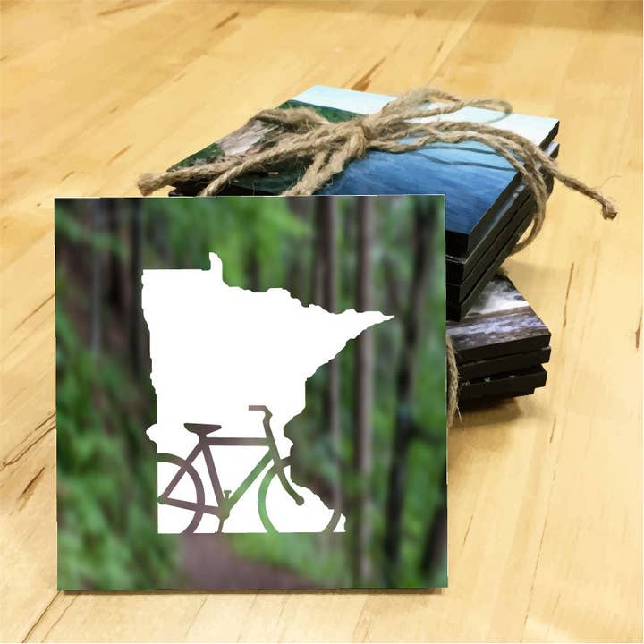 Minnesota Bike Wooden Coaster for wholesale by Minnesota Awesome