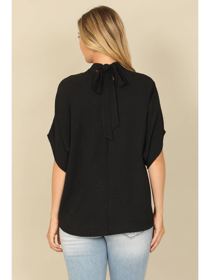 You & Me - Wholesale Blouse - Women's - YMT20083V-SOLID BACK RIBBON DOLMAN SLEEVE HIGH NECK TOP1