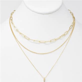 What's Hot - Wholesale Pendant/Charm Necklace - Gold Triple Layer with Rhinestone Cross 16"-18" Necklace0