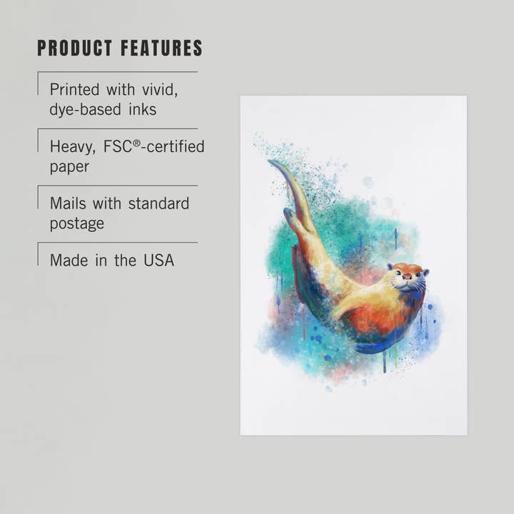 Lantern Press - Wholesale Postcard - PREMIUM POSTCARDS River Otter, Watercolor2