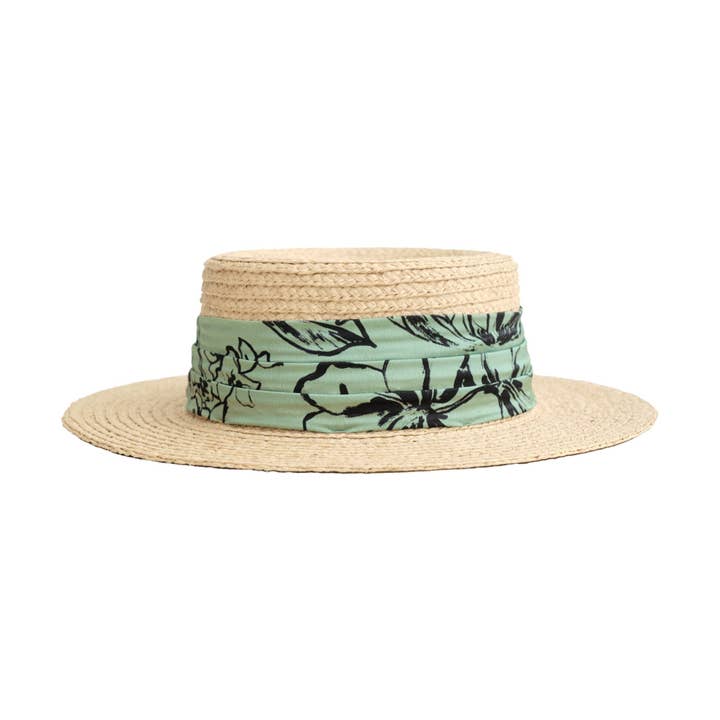 Strohhut mit Band „La Isla“, Grün für den Großhandel von Lost Pattern NYC