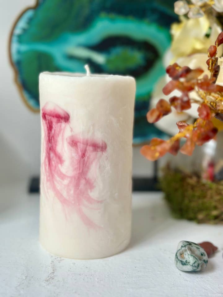 Vela Pink Jellyfish Tall Pillar para venta al por mayor de Peaceful Vibes Essential