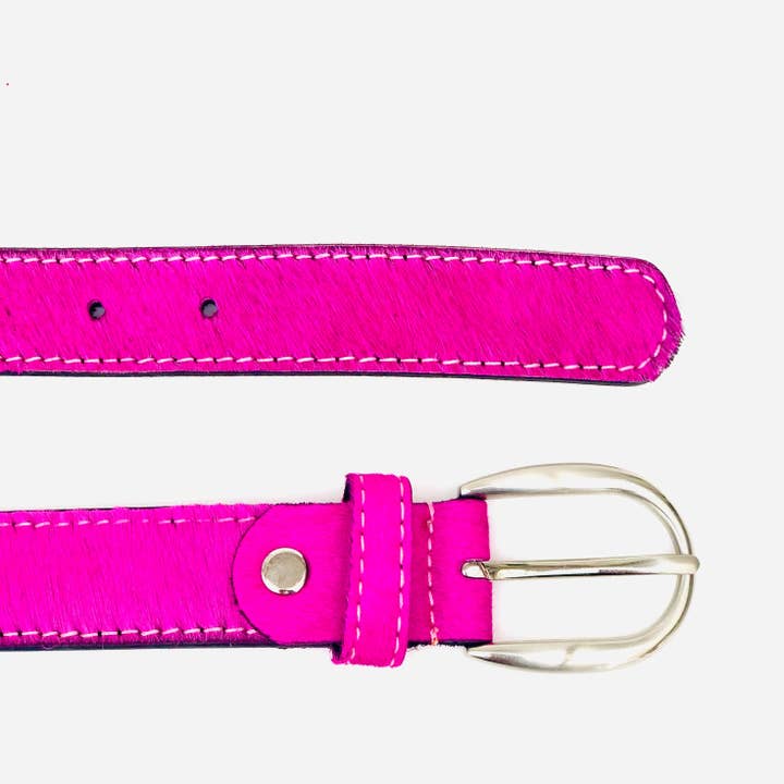 Neon Pink Hair-On-Hide Womens Leather Belt for wholesale by Hydestyle London